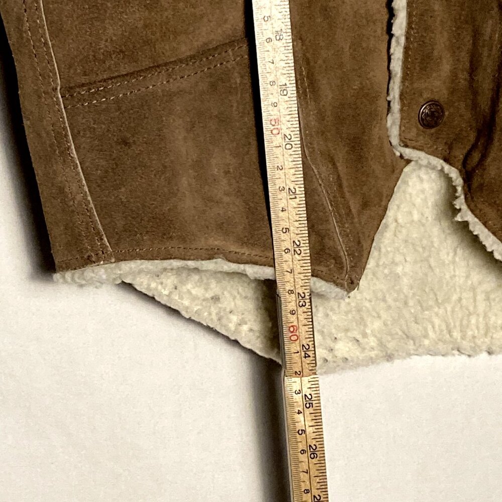 Mens Vintage STEER BRAND Suede Leather Sherpa Vest - Brown Size L Made in USA - Picture 6 of 16